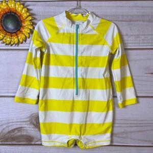 Primary Kids Yellow White Striped Long Sleeve Rash Guard Swimsuit 18-24 Months